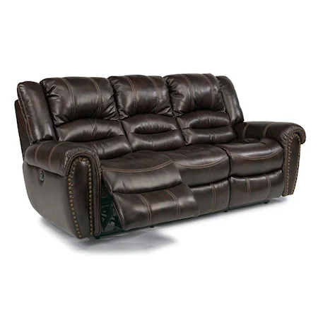 Transitional Double Reclining Sofa with Large Nailheads